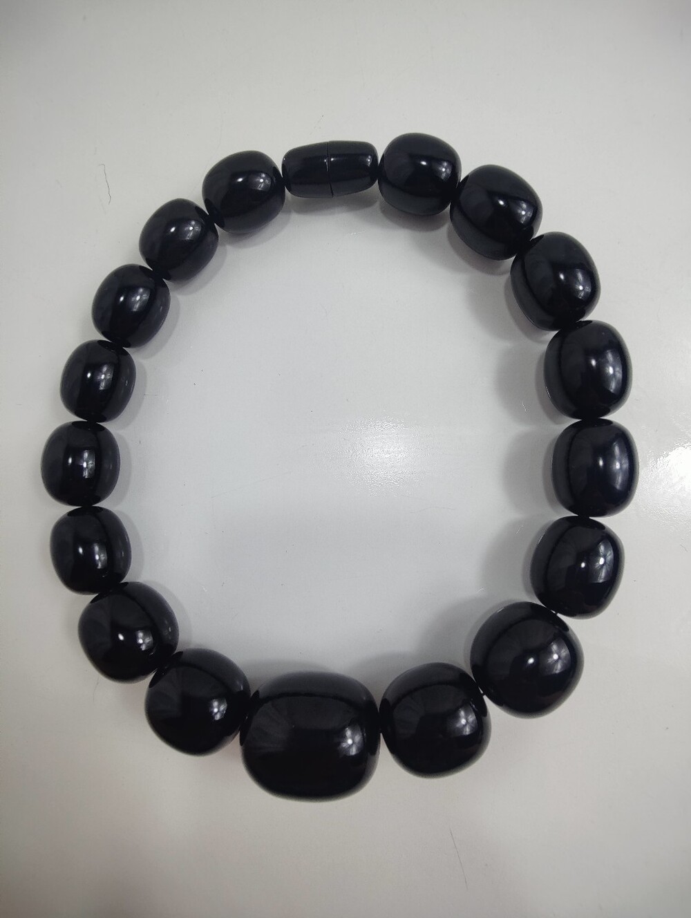 Chunky Black Graduated Bead Necklace Statement Plastic Screw Clasp 20.5" Minimal